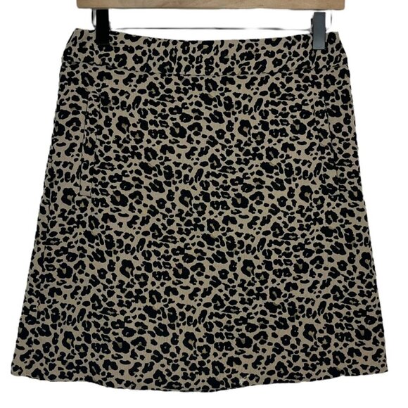 Loft‎ 0 Leopard Print A-Line Mini Skirt Black Tan Animal Print Cheetah Stretch - Picture 1 of 6
